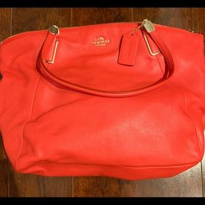 Coach Kelsey satchel pebbled leather handbag coral